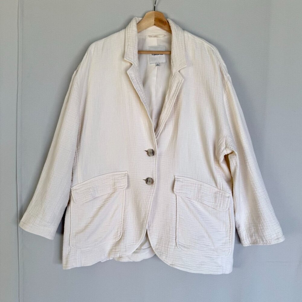 Madewell Antique Cream Cotton Linen Blend Relaxed Larsen Boxy Blazer Size XXL